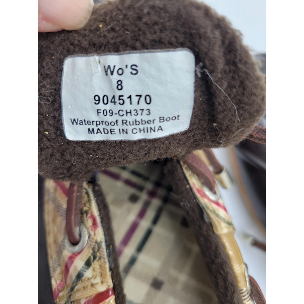 Sperry Top-Sider Plaid Duck Boots Waterproof‎ Rubber Hunting Outdoor Brown Sz 8 - Picture 7 of 7